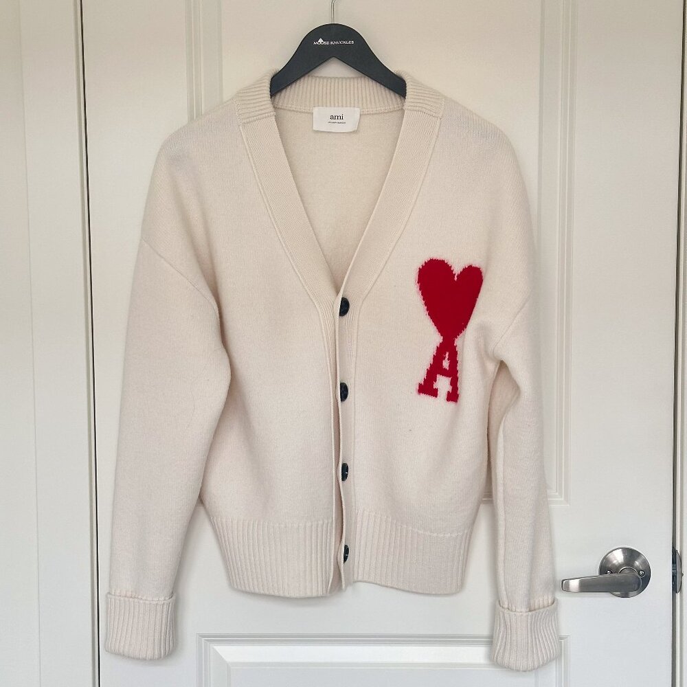 AMI Paris Off-White Ami de Cœur Cardigan | Size: S